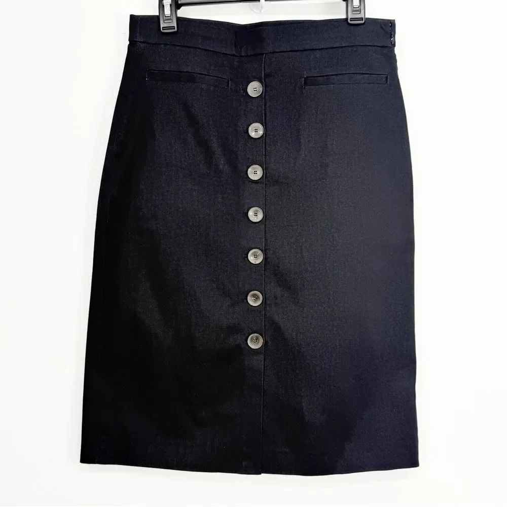 Ann Taylor Factory Blue Black Button Front Preppy Nautical Sailor Midi Skirt